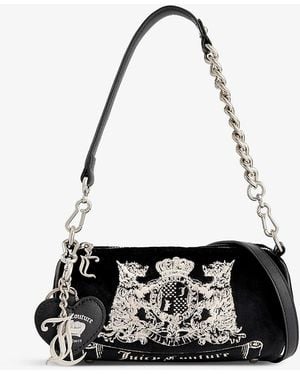 Juicy Couture Brand-embroidered Detachable-strap Velour Cross-body Bag - Black