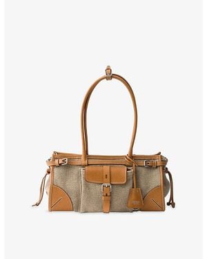 Prada Bonnie Medium Linen And Leather Shoulder Bag - White