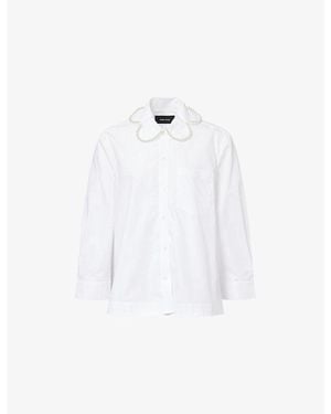Simone Rocha Bead-Embellished Petal-Collar Cotton Shirt - White