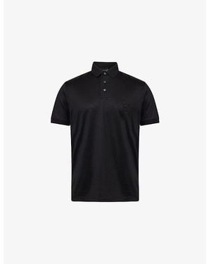 Emporio Armani Embossed-Logo Short-Sleeve Cotton-Jersey Polo Shirt - Black