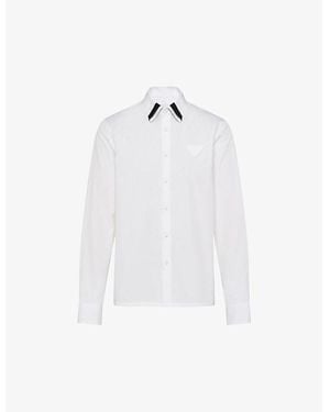 Prada Brand-Patch Contrast-Panel Cotton Shirt Xxl - White