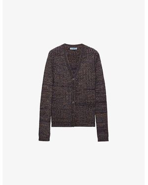 Prada Mouline Long-Sleeve Wool Cardigan - Blue