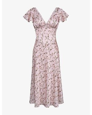 House Of Cb Ravella Floral-Print Silk Midi Dress - Purple
