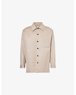 Bottega Veneta Notched-Collar Long-Sleeve Wool-Cashmere Blend Overshirt - Natural