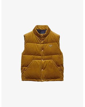 Prada Logo-Badge Funnel-Neck Corduroy Quilted Gilet - Brown