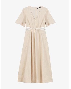 Maje V-Neck Cut-Out Linen Maxi Dress - Natural