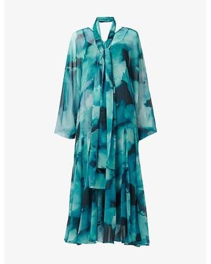 eem Scarf Blurred-Print Woven Midi Dress - Blue