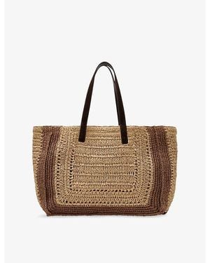 Reiss Rosie Two-Tone Raffia Tote Bag - Brown