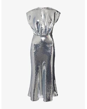 David Koma Blouson Sleeveless Woven Midi Dress - Gray