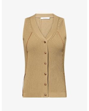 Max Mara V-Neck Knitted Cotton-Blend Vest - Natural