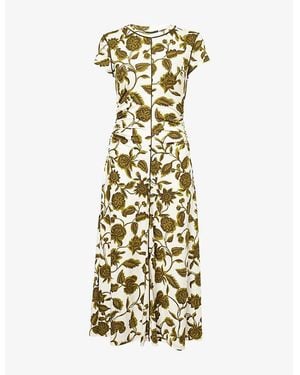 ME+EM Midnight Hibiscus Graphic-Print Woven Midi Dress - Metallic