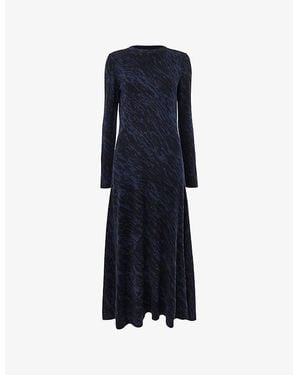 Whistles Abstract-Pattern Long-Sleeved Stretch-Mesh Midi Dress - Blue