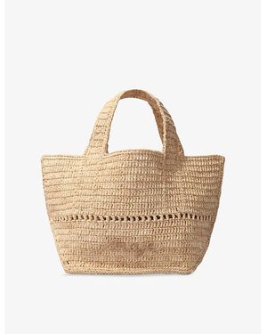 Maje Brand-Embroidered Raffia Tote Bag - Metallic