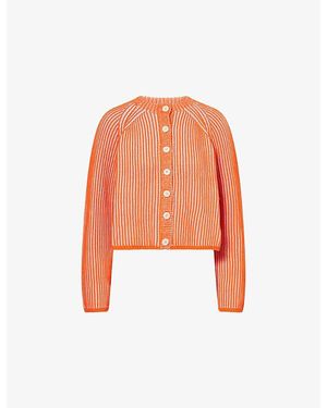 ME+EM Contrast-Rib Striped Cotton Cardigan - Orange