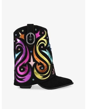 Kurt Geiger Notting Fold-Over Suede Western Boots - Black