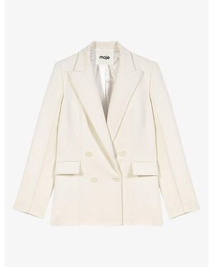 Maje Tailored Double-Breasted Wool-Blend Blazer - White