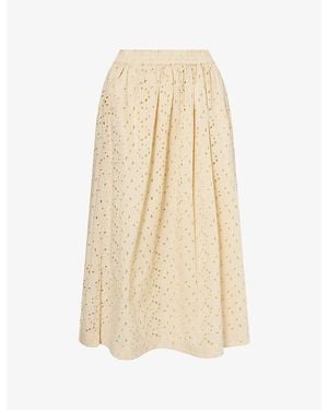 Skall Studio Dagny Embroidered Floral Print Cotton Midi Skirt - Natural