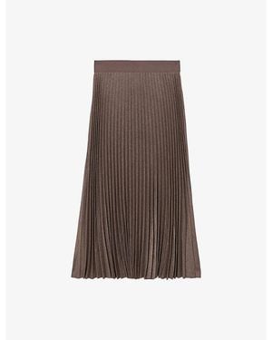 Reiss Kember Pleated Woven Midi Skirt - Brown