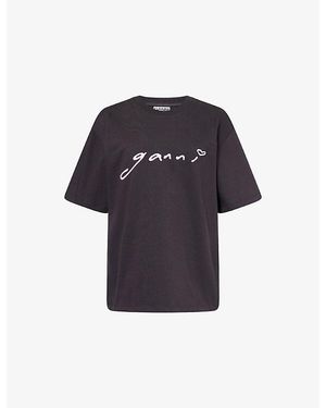 Ganni Logo-Embroidered Relaxed-Fit Cotton T-Shirt - Blue