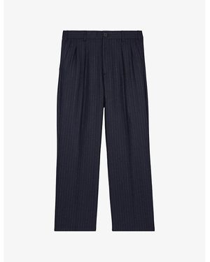 The Kooples Dark Pin-Stripe Pleated Straight-Leg Wool-Blend Trousers - Blue