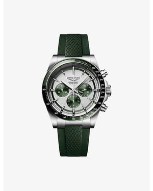 Longines L3.835.4.02.9 Conquest Chronograph Stainless-Steel And Rubber Automatic Watch - Green