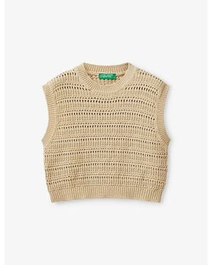 Benetton Open-Knit Round-Neck Cotton-Blend Vest 6-14 Years - Natural