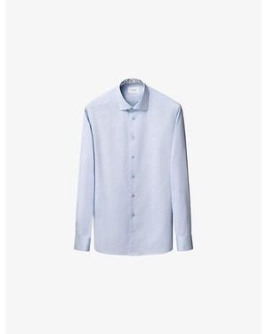Eton Floral-Trim Contemporary-Fit Cotton-Twill Shirt - Blue