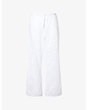 Desmond & Dempsey Textured Wide-Leg Cotton Pyjama Bottoms - White
