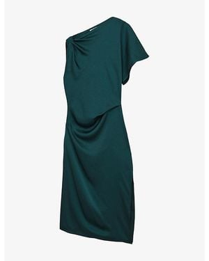 Reiss Anais Satin Drape Lace-Trim Dress in Blue