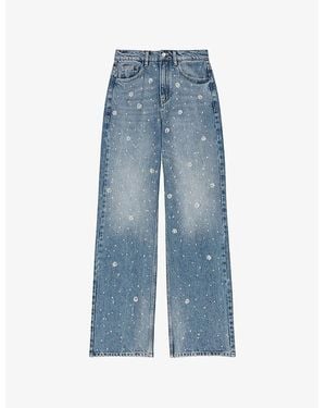 Maje Bead-Embroidered Wide-Leg Jeans - Blue