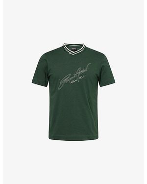 Emporio Armani Script Logo-Embroidered Cotton T-Shirt - Green