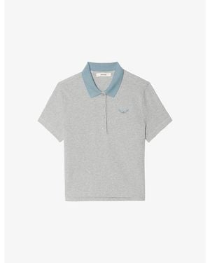 Zadig & Voltaire Mirta Logo-Embroidered Cotton Polo Shirt - Grey