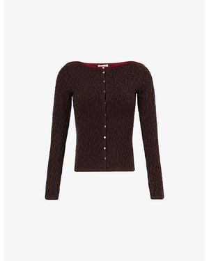 Peachy Den Kitti Leopard-Pattern Thermal-Jacquard Cardigan - Brown