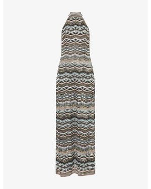 Missoni Zigzag Halterneck Sequined Lamé Knit Maxi Dress - Grey