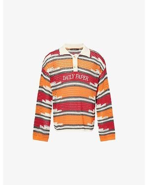 Daily Paper Kente Striped Knitted Polo Top - Red