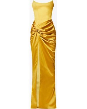 Rasario Strapless Sweetheart Velvet And Satin Midi Dress - Metallic