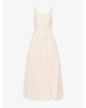 Needle & Thread Sunrise Sweetheart-Neck Tulle Ankle Gown - Natural