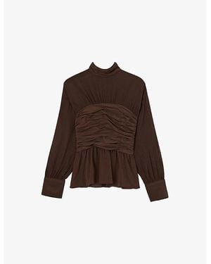 JOSEPH Rachel Ruched-Bodice Silk Top - Brown
