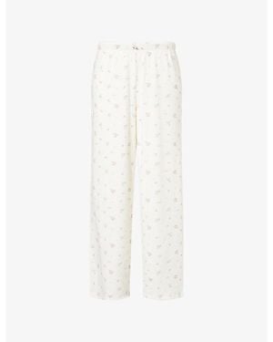 Lounge Underwear Ribbed Floral-Print Cotton-Blend Pyjama Bottoms - White