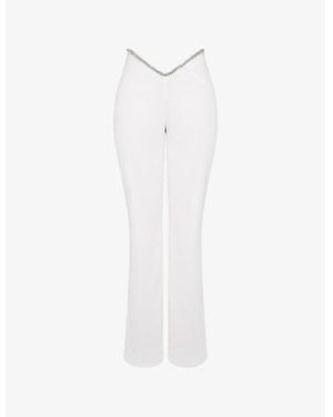 Mistress Rocks Crystal-Trim Slim-Fit High-Rise Crepe Trousers - White