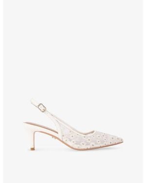Carvela Kurt Geiger Positano Floral Slingback Heeled Vinyl Court Shoes - White