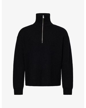 FRAME Half Zip Wool And Cashmere Sweater - Black