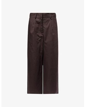 WE Are Tala Pleated Wide-Leg Cotton And Linen Trousers - Brown