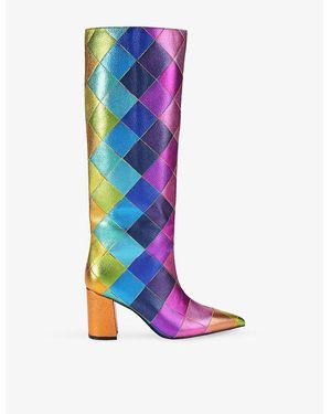 Kurt Geiger Regent Leather Heeled Knee-High Boots - Blue