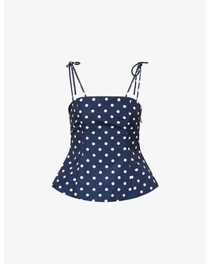 L.A-Space Polka Dot Square-Neck Woven Top - Blue