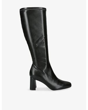 Steve Madden Holly Vegan-Leather Heeled Knee-High Boots - Black