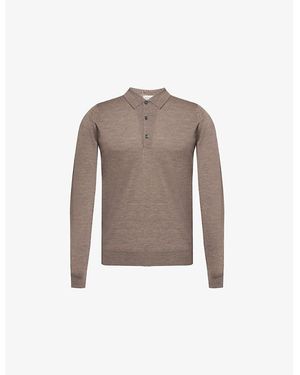 John Smedley Ribbed-Trim Elasticated-Hem Wool Polo Shirt - Brown