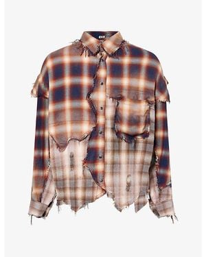 KHOKI Distressed Checked Long-Sleeve Jersey Shirt - Pink