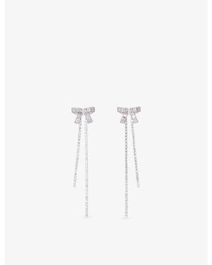 Maje Bow Rhinestone-Embellished Brass Drop Earrings - White