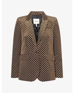 ME+EM Sharp Shoulder Geometric-Print Velvet Blazer - Brown